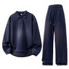 Men's Plus Size Japanese Style Hooded Sweatshirt & Wide-Leg Sweatpants Set With Lapel Polo Shirt