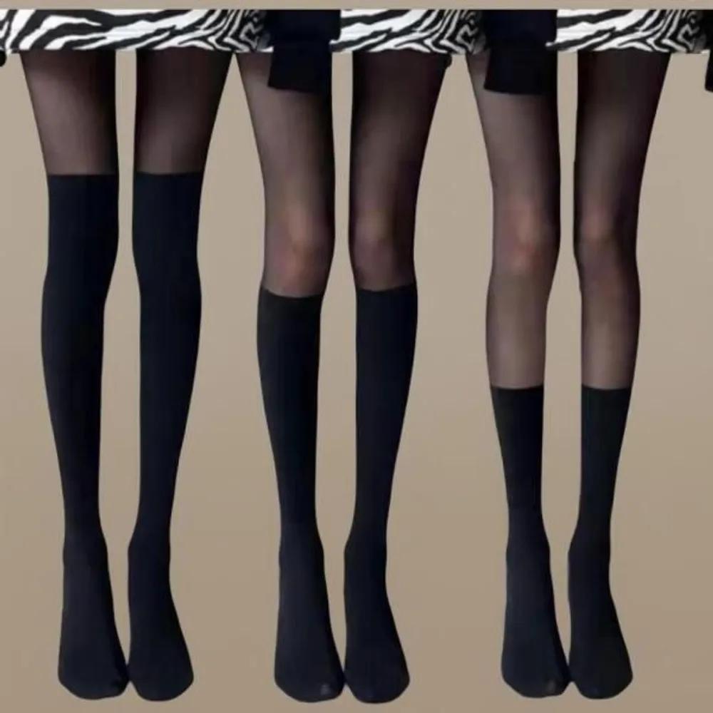 Women s spandex compression knee socks simple leggings stockings Black+Skin/Middle