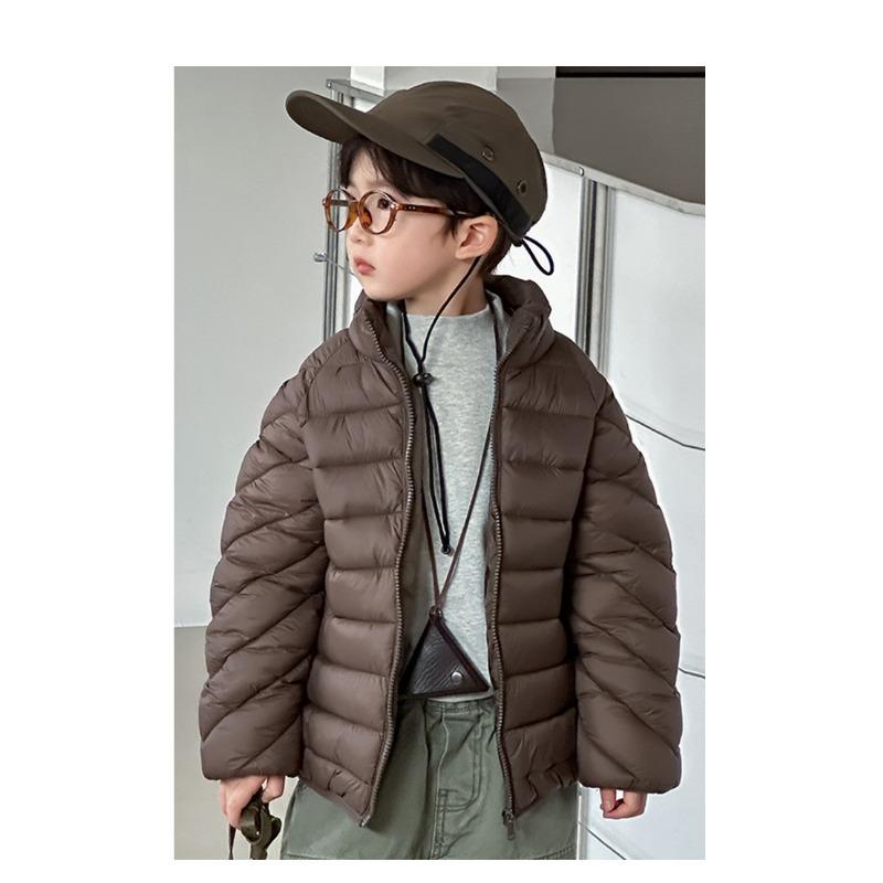 Kids Unhooded Solid Stand Collar Padded Winter Coat For Boys And Girls