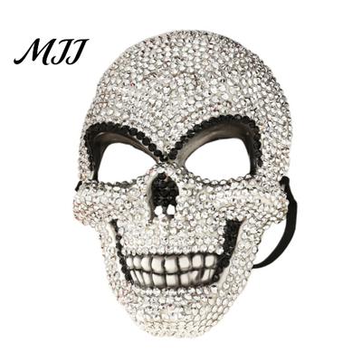 Funkelnde Maskerade Totenkopfmaske Strasssteine Halloween-Maske, 3D Bequem Vollgesichts Bling Strassstein für Erwachsene Cosplay-Partys & Spukhaus Requisiten