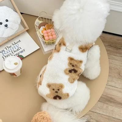 Pet Vest Flannel Dog Cat Clothing, Autumn Winter Warm Bear Print Two-legged Pajamas Design,For Small Dogs Cats Indoor Loungewear