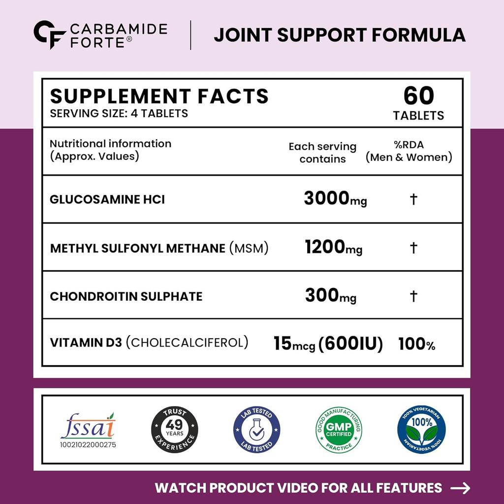 Carbamide Forte Glucosamin Tabletten zur Gelenkunterstützung mit Vitamin D3, Chondroitin & MSM - 60 Tabletten für die tägliche Mobilität