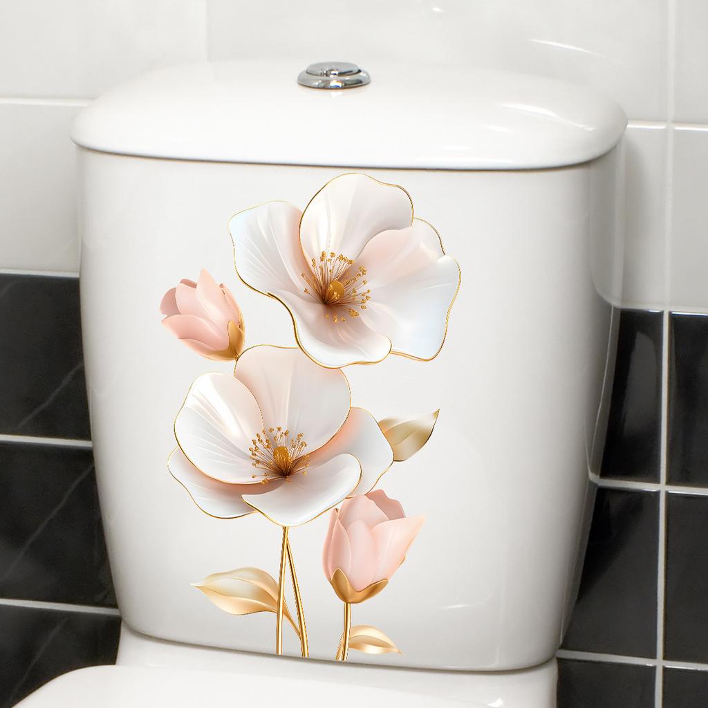 Kreative 3D-Blumen-Toilettenaufkleber, Dimensionale Blumen-Wandaufkleber für das Badezimmer, Wasserdicht, Abnehmbar, Dekor