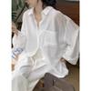 French White Linen Sunscreen Shirt Jacket Women's Summer Thin Outer Cardigan Women's Shirt Linen Top Summer
