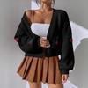 Europe, America, Autumn and Winter New Three-dimensional Cherry Embroidered Sweater Women's Buckle-free Loose Knitted Cardigan