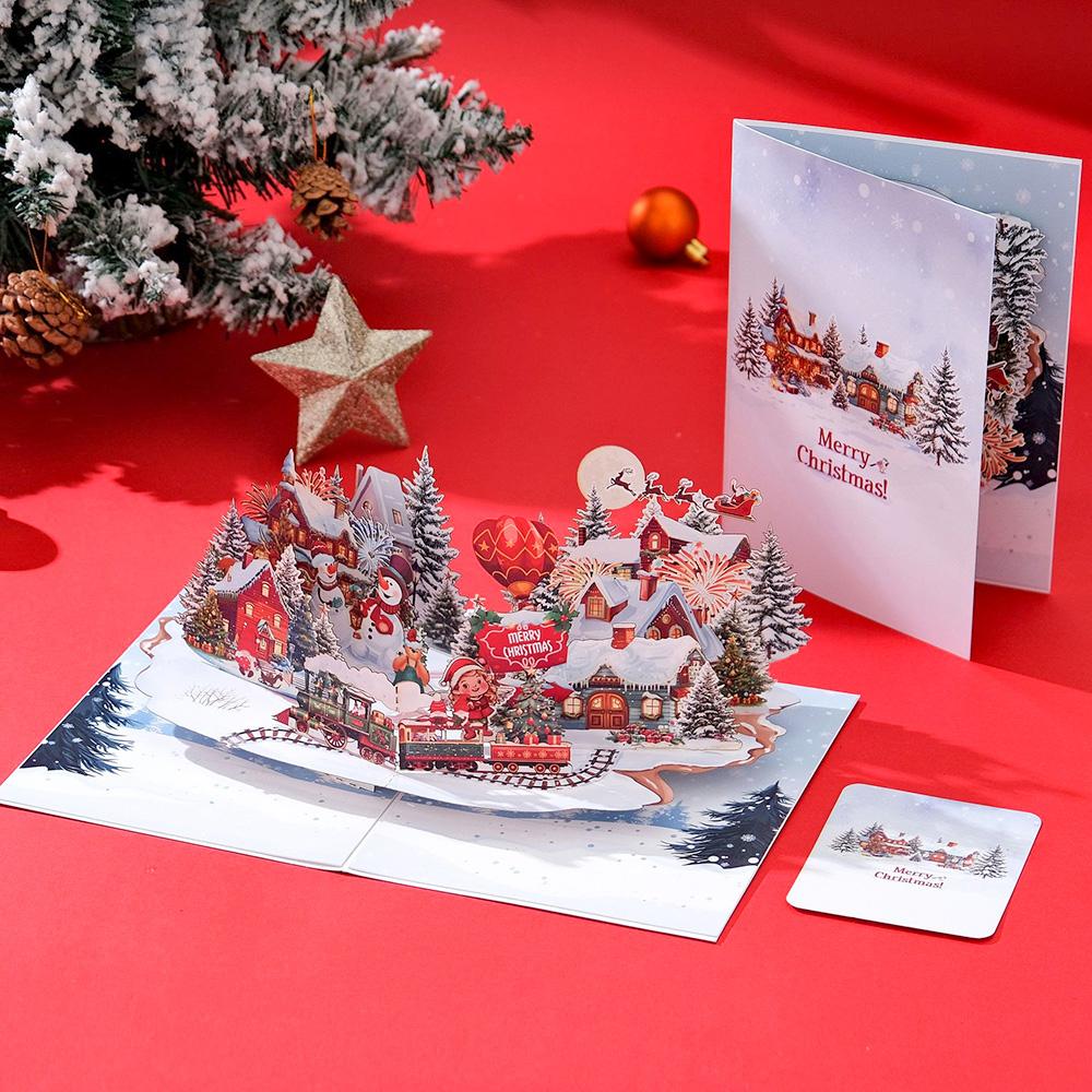 Top Quality New 3D Christmas Greeting Card Creative Pop Up Hand-Made Cards Colorful Christmas Holiday Thanksgiving New Year Card