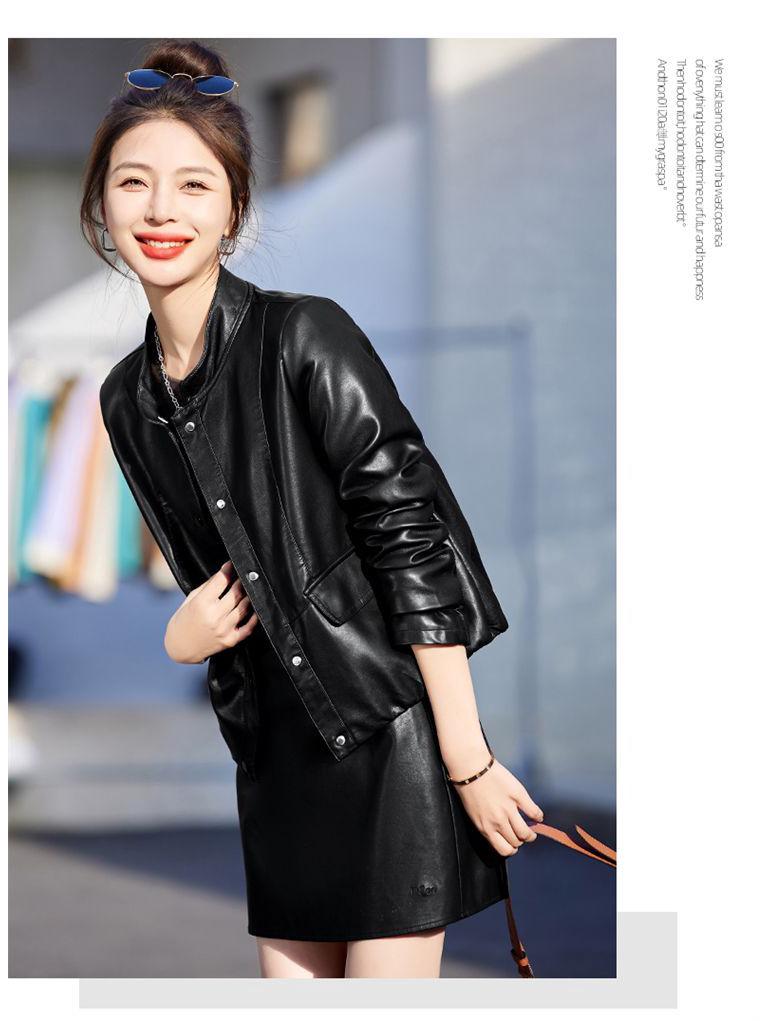 Modna damska kurtka ze skóry PU - z kapturem, ocieplana polarem, dopasowana, krótki styl Petite na wiosnę i jesień 2025