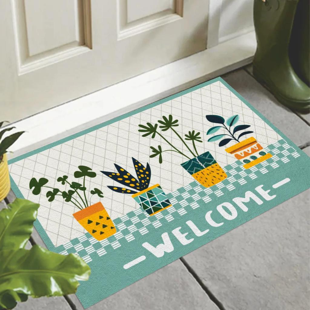 Creative Small Fresh Cactus Plant Print Welcome Door Mat Square Cuttable Fluffy Carpet Rug Non-slip Entrance Mat for Home Decor