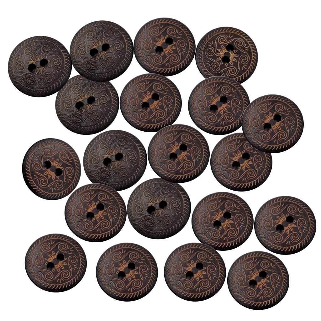 50 Stück Vintage Runde Blume Floral 2 Löcher Holz Nähknöpfe Kleidung