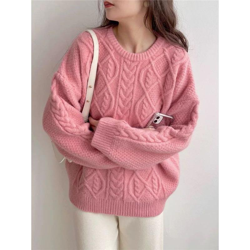 Autumn and winter new lazy style retro twist sweater women's loose soft waxy bottoming knitted sweater pullover sweater women