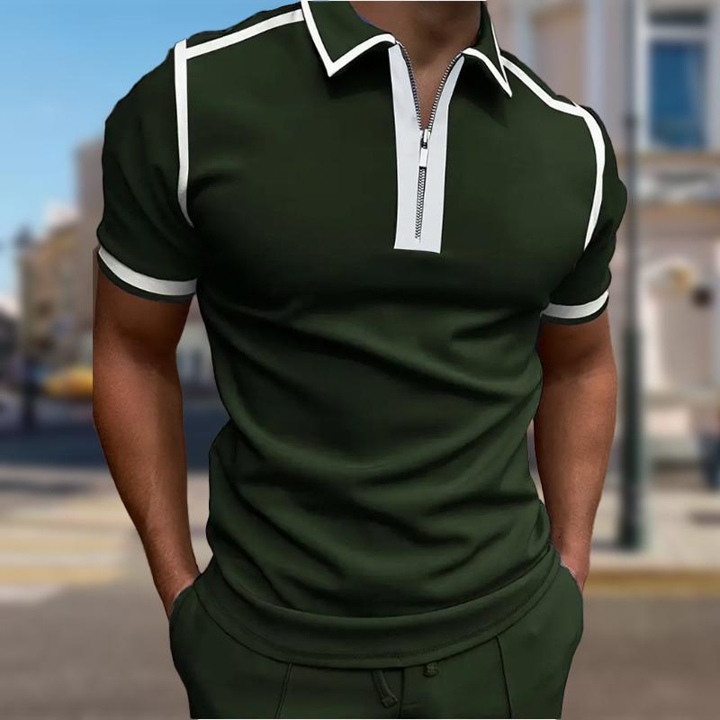 

Мужская рубашка поло повседневная на молнии с коротким рукавом модная повседневная на молнии лето весна стандартный крой однотонная рубашка с 3D-принтом 8XL зелёный
