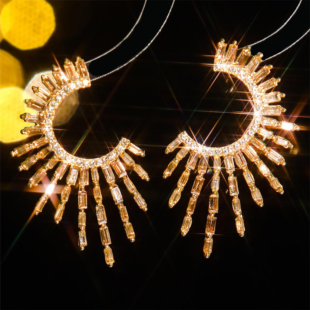 C-shaped colored glass rhinestone earrings