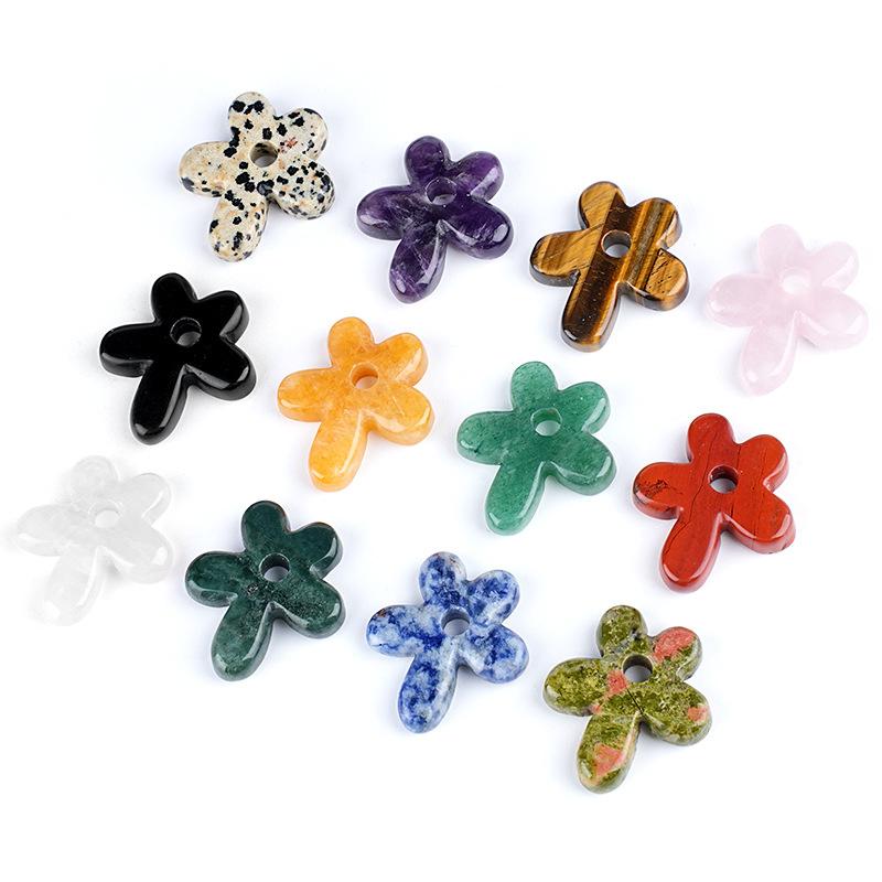 Natural Crystal Five Petal Flower Pendant Vintage DIY Necklace Sweater Chain Jewelry Finding