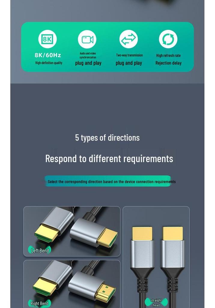 Engineering Grade HDMI 2.1 8K Ultra-Thin Elbow Cable for Computers