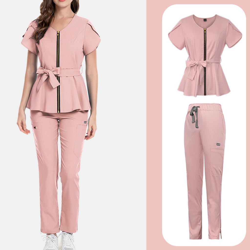 Ladies' Comfortable And Casual Solid Color Short Sleeved Pants Protective Suit Set