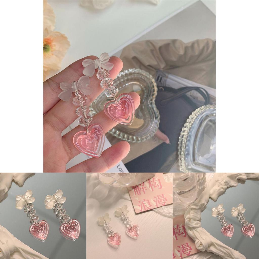 Elegant Pink Heart Drop Earrings Stylish Long Alloy Plated Heart-shaped Jewelry For Women