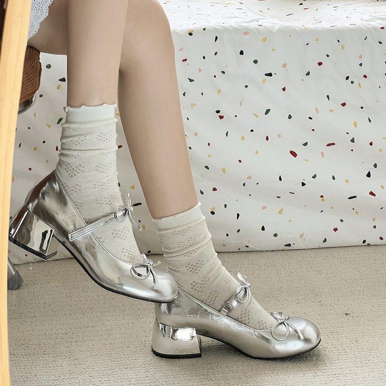 

Высокие каблуки женственность пожилые не устают ноги одинарная обувь 2025 новый серебристый французский Мэри Джейн женская обувь красивые толстые каблуки 39 серебряный