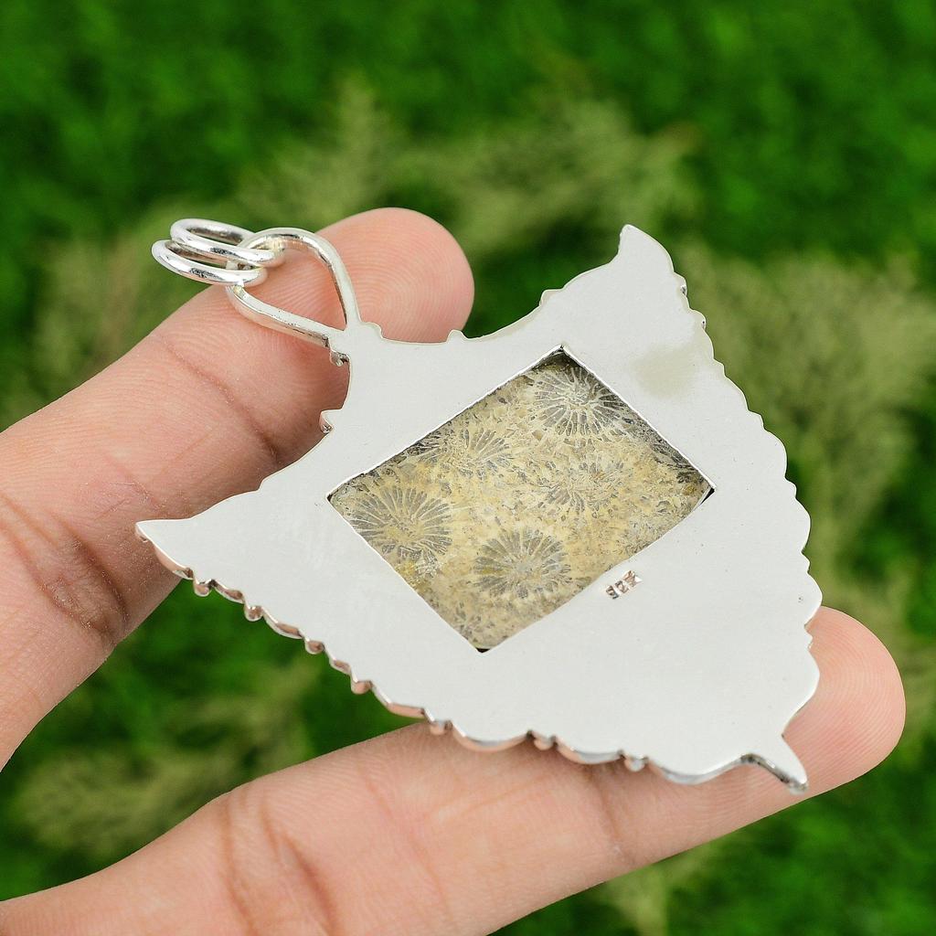 Daughters Day Sale Sterling Silver Natural Fossil Coral Birthday Pendant Jewelry