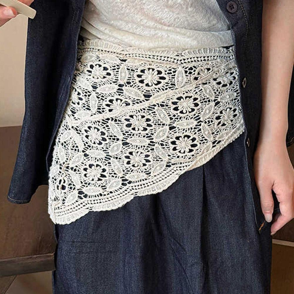 

White Lace Shawl Fake Collar Flower Scarves All-match Hip Scarf Female Style 6