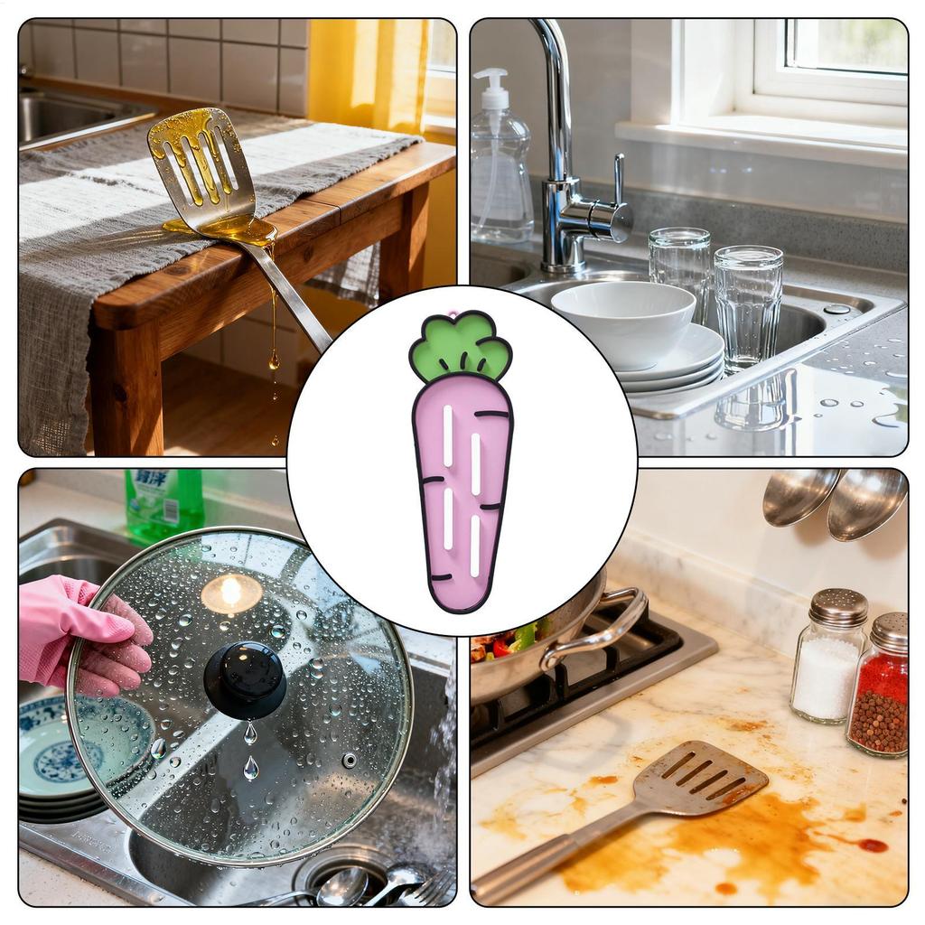Utensil Rest Carrot Shape Non-Slip Heat-Resistant Holder Dish Drying Pad for Kitchen Counter Storage Spatula Pot Lid Cutting