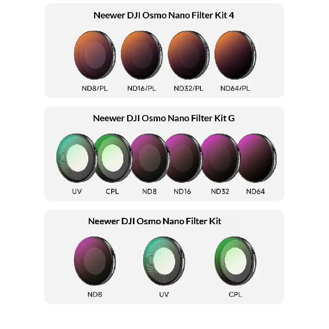 NEEWER For DJI OSMO NANO Filter Set UV/CPL/Black Soft/ND Filter Kit HD Optical Glass With Screen Film For Outdoor Photography