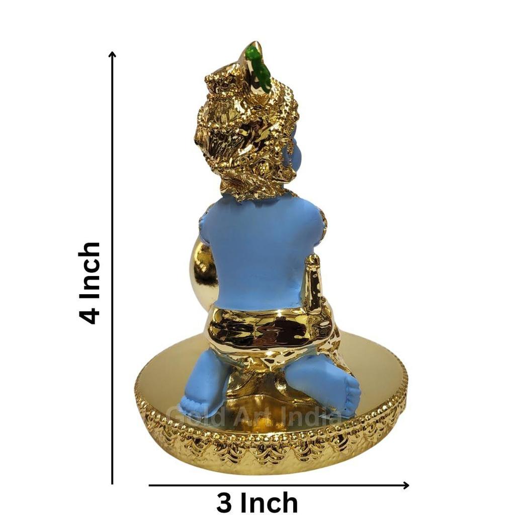Makhan Krishna Idol for Home Decor, Office Desk | Laddu Gopal Murti for Gifting | Small Statue | Makhan Chor | Bala Krishna for Puja (4 X 3)