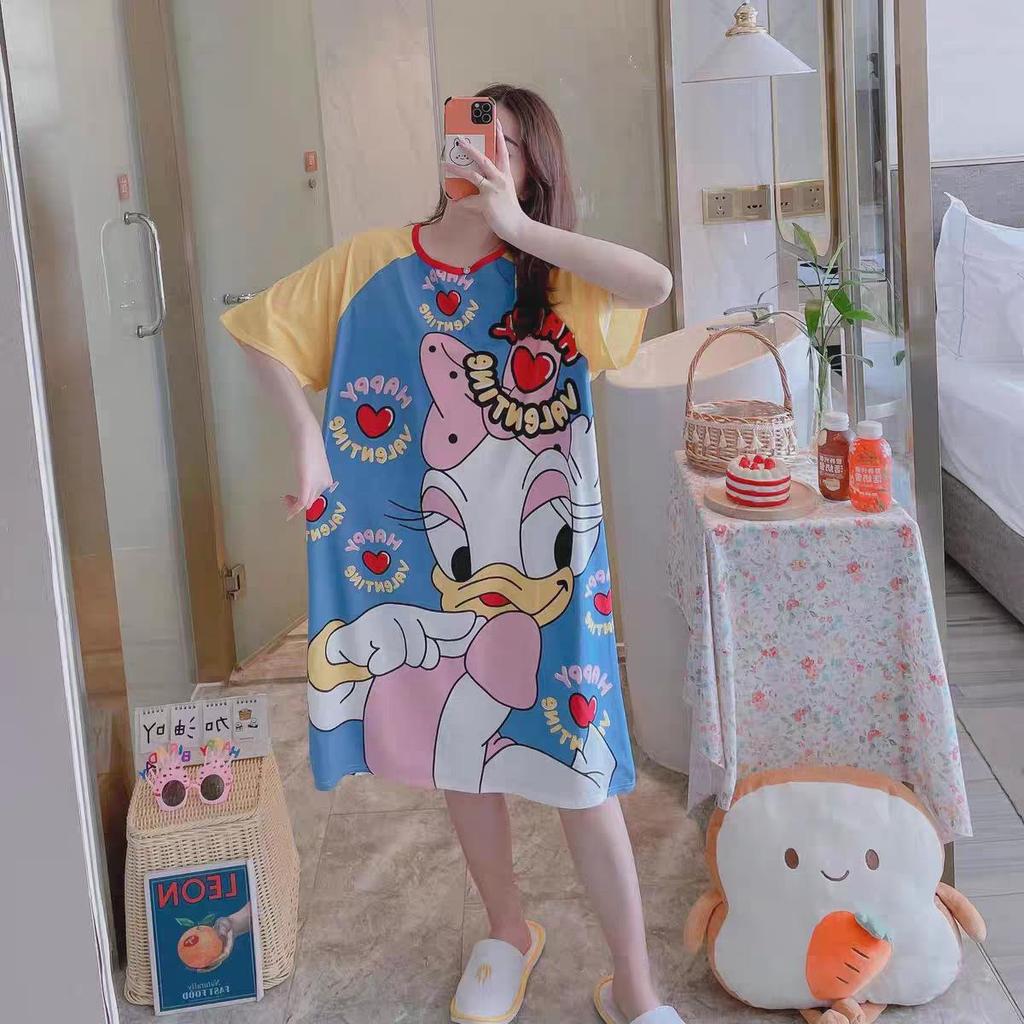 Women's Short Sleeve Cartoon Nightgown - Loose Fit Pajamas for Summer, Spring & Autumn