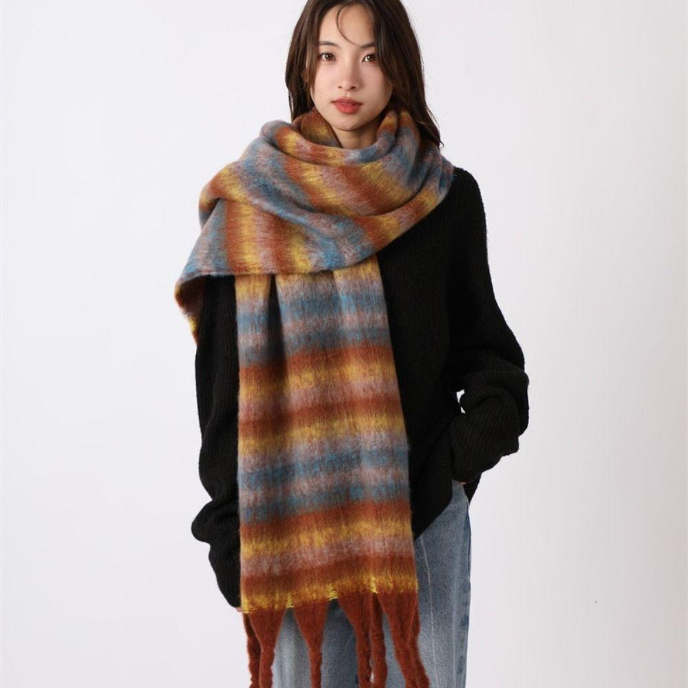 Mohair Winter Cashmere Scarves Plush Long Shawl Classic Plaid Wool Scarf  Autumn Winter