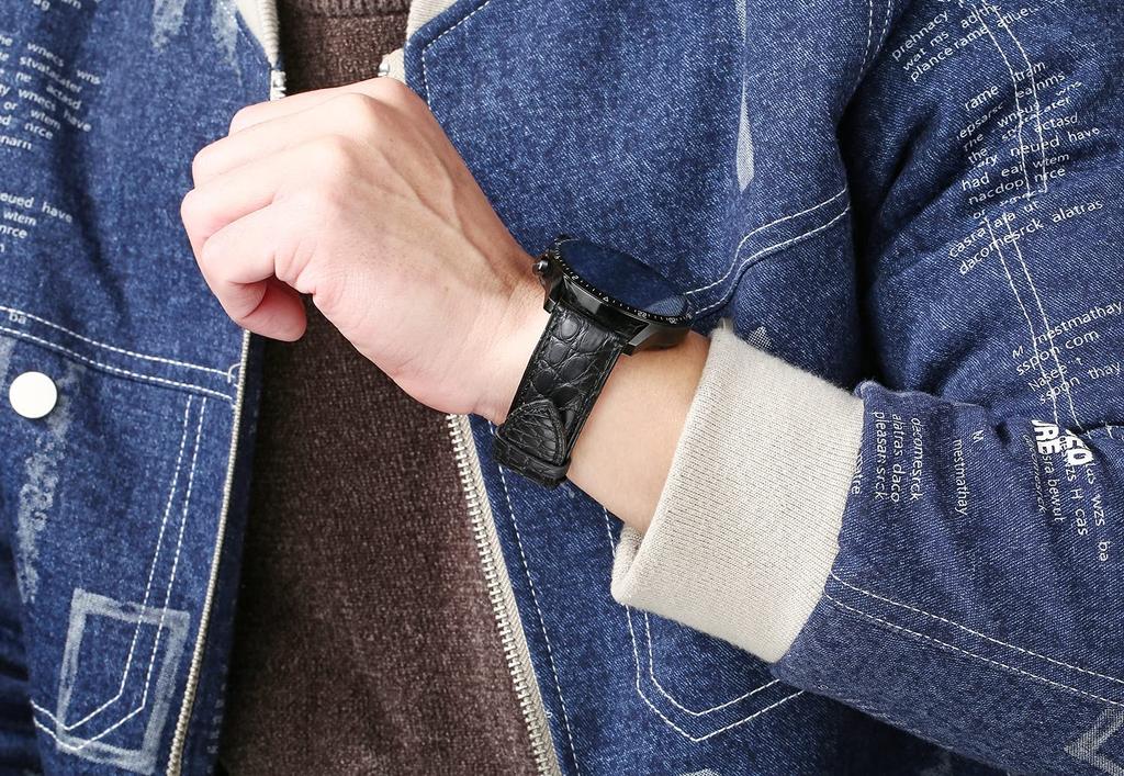 Moran Kožený řemínek na hodinky z krokodýlí kůže s D-sponou, 18mm, 19mm, 20mm, 21mm, 22mm, 23mm, 24mm, Vodotěsný a odolný proti potu, Náhradní řemínek