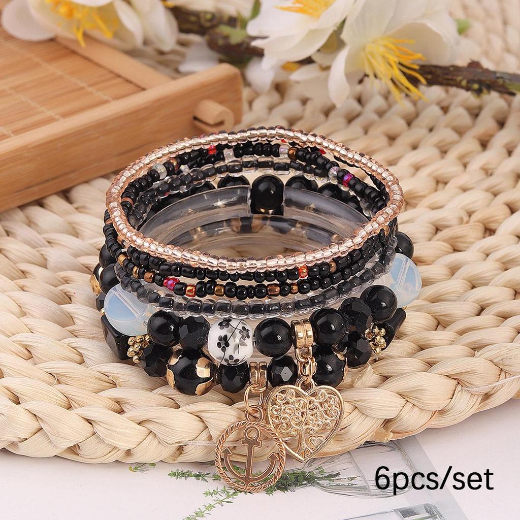 Bohemian Exquisite Beaded Bracelet with Heart, Tree of Life & Anchor Pendants