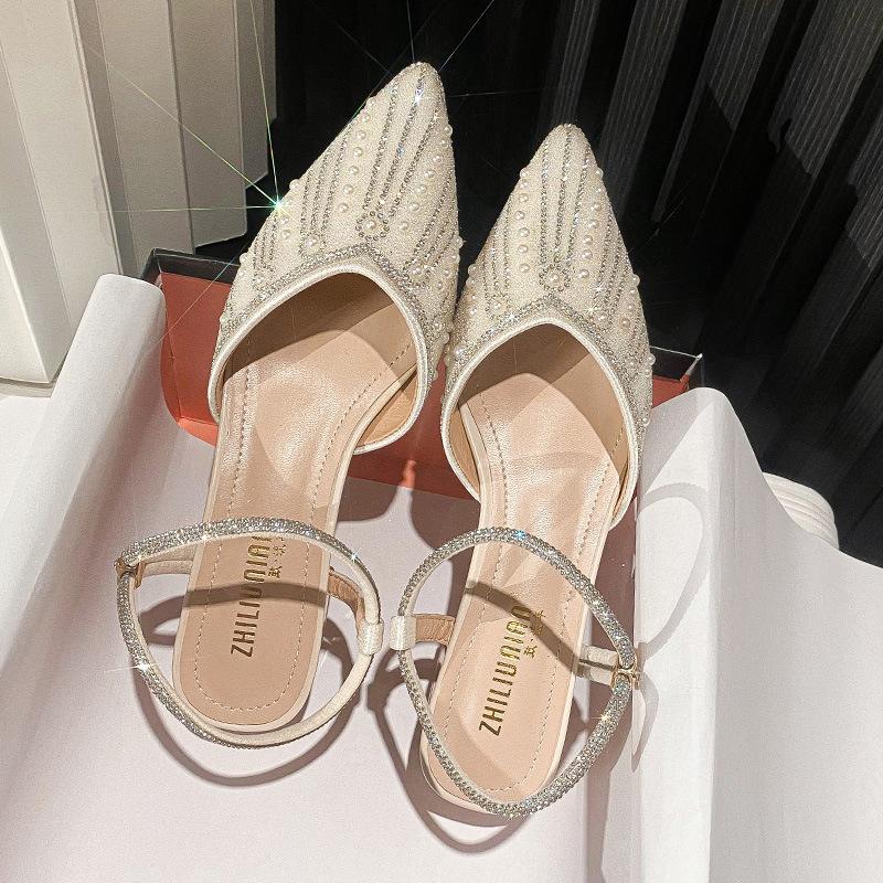 Fashion 2025 Sandals Clear Heels Retro Woman Shoes Med Suit Female Beige Large Size New Original Block Medium Black Spring Low Big Comfo