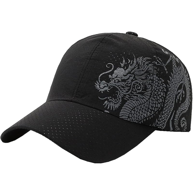 

[White Fang] mesh cap dragon dragon logo hat running lightweight quick drying men s ladies CA508 (black)