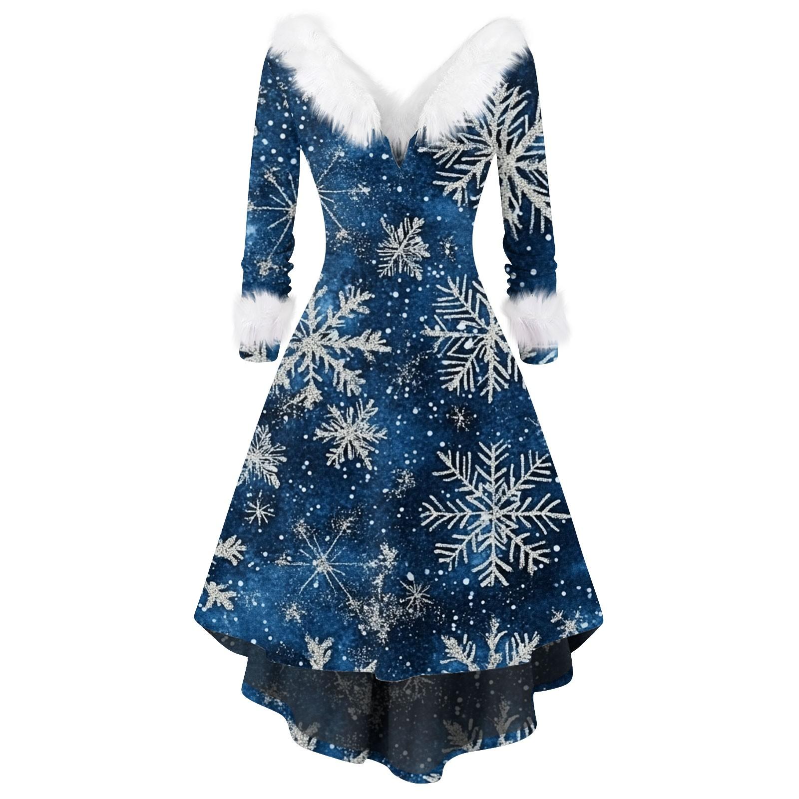 

Женское модное повседневное платье с v-образным вырезом и рождественским принтом для вечеринки с длинными рукавами XXXXXL синий