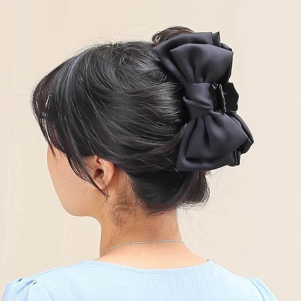 Hair clip, silk ribbon, black updo, bun