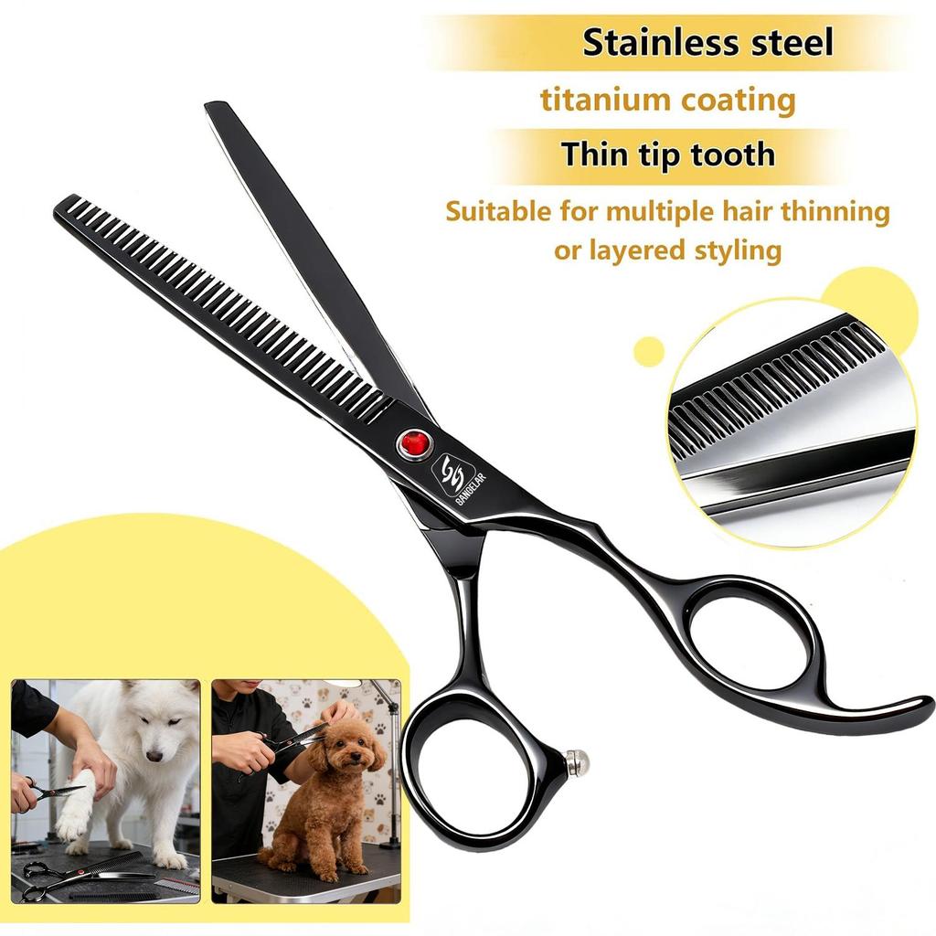 Sangelar 7 inch Pet Grooming Scissors Professional Groomer Dog Cat Pet Hair Care Tools Grooming Scissors Cutting Shear Curved Scissors Thinning