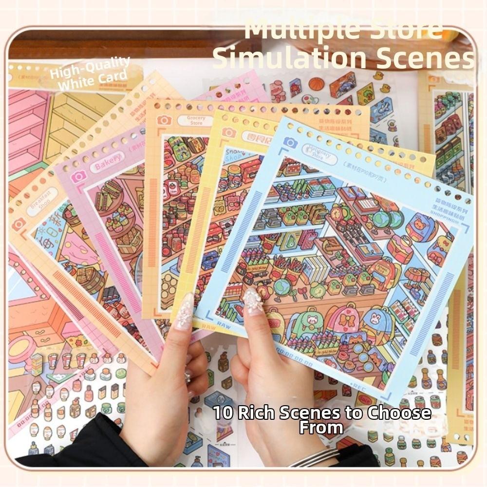Cartoon Miniature Landscape Sticker Collection Decorative Visual Stacking DIY Cabin Scene Sticker 3D Landscape Sticker Book