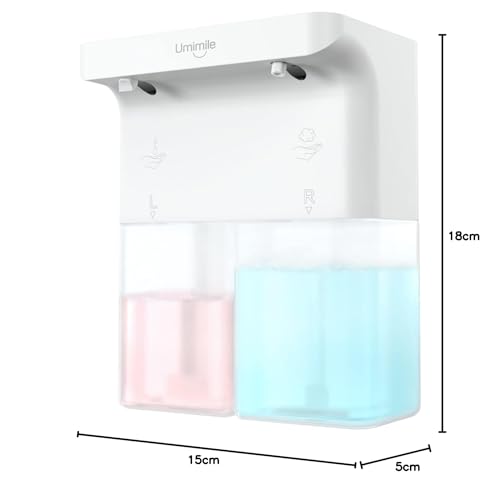 Umimile Automatic Foaming Liquid Soap Dispenser, Dual Heads, 600ml, for Hand Soap, Dishwashing Detergent, Hand Washing, Wall Mountable, IPX4 Waterproo
