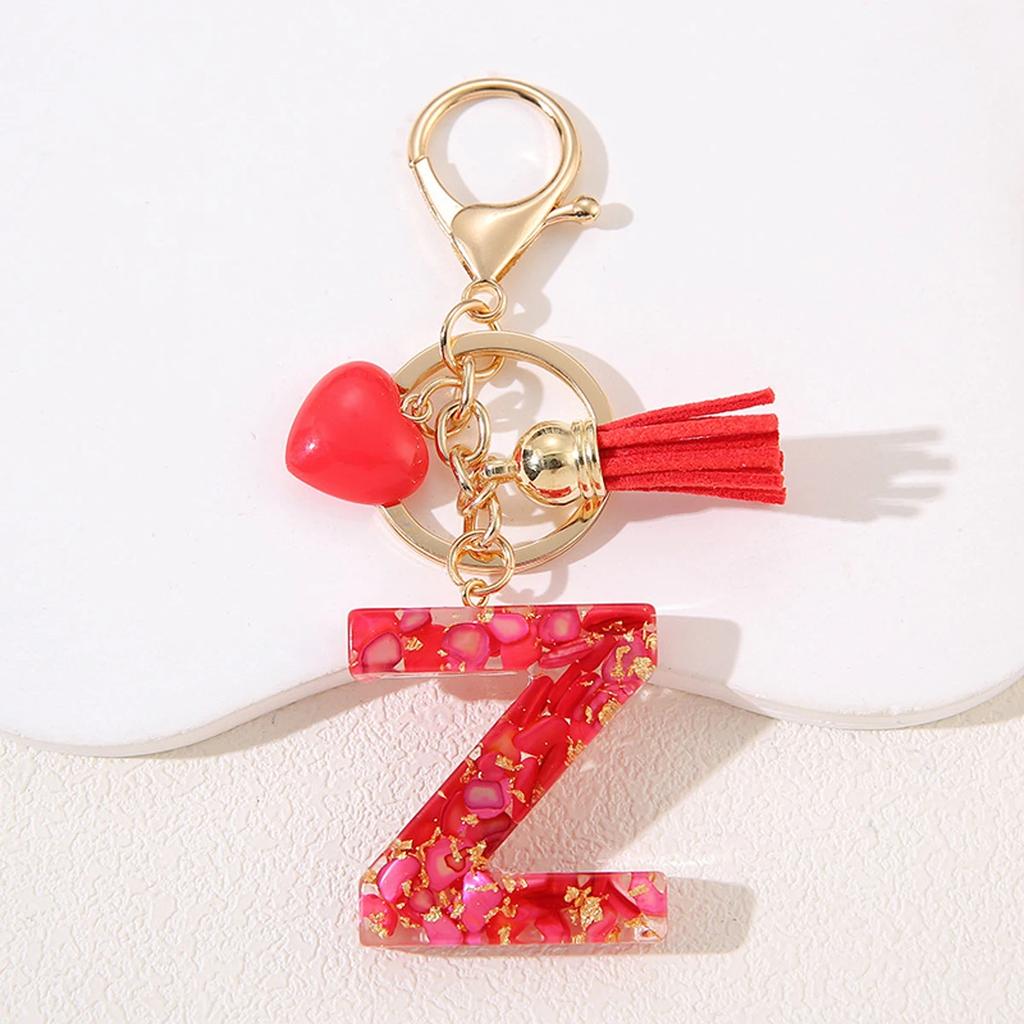 Roter A-Z Alphabet Initialen Schlüsselanhänger Niedliches Herz Quaste Harz Anhänger Schlüsselringe Handtaschen Anhänger Auto Anhänger Anhänger Frauen Geschenke