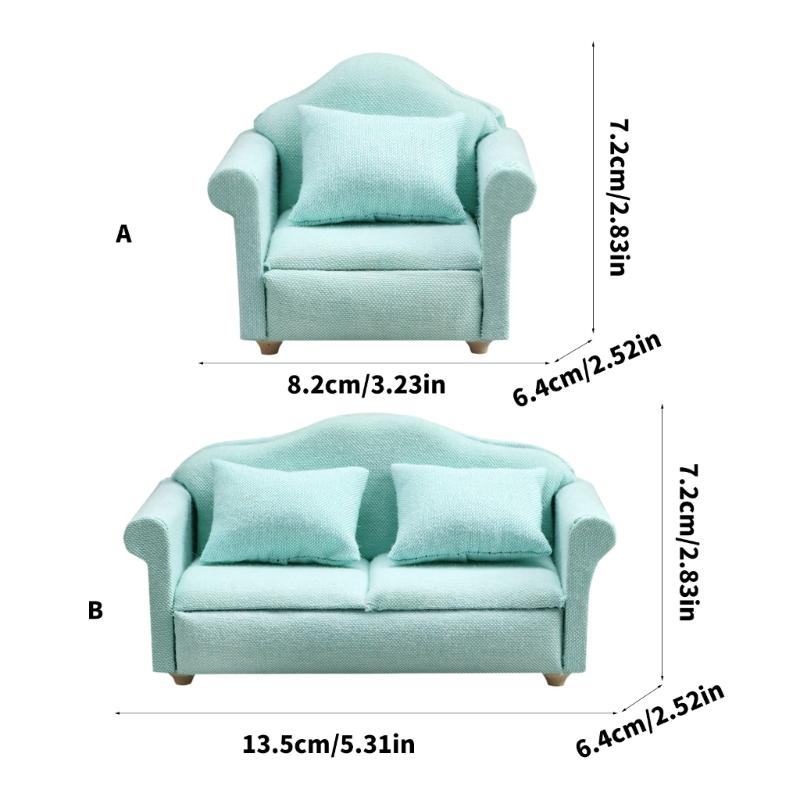 Living Room Sofa Set 1/12 Scale Wooden Base Cloth Covered Mini Furniture for Doll House Accessories and Collectibles