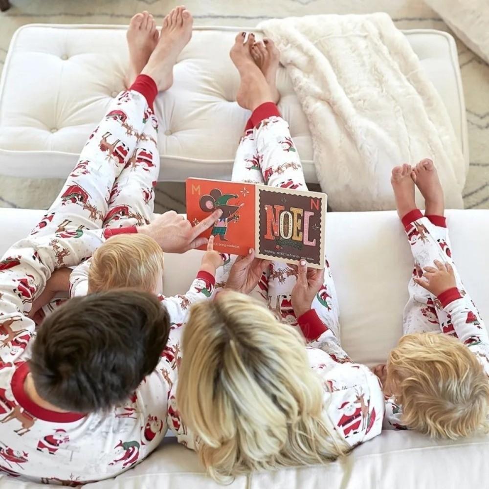 Cartoon Christmas Family Matching Outfits Parent-child Santa Claus Adult Kids Loungewear Elk Sled Skiing Xmas Sleepwear Winter
