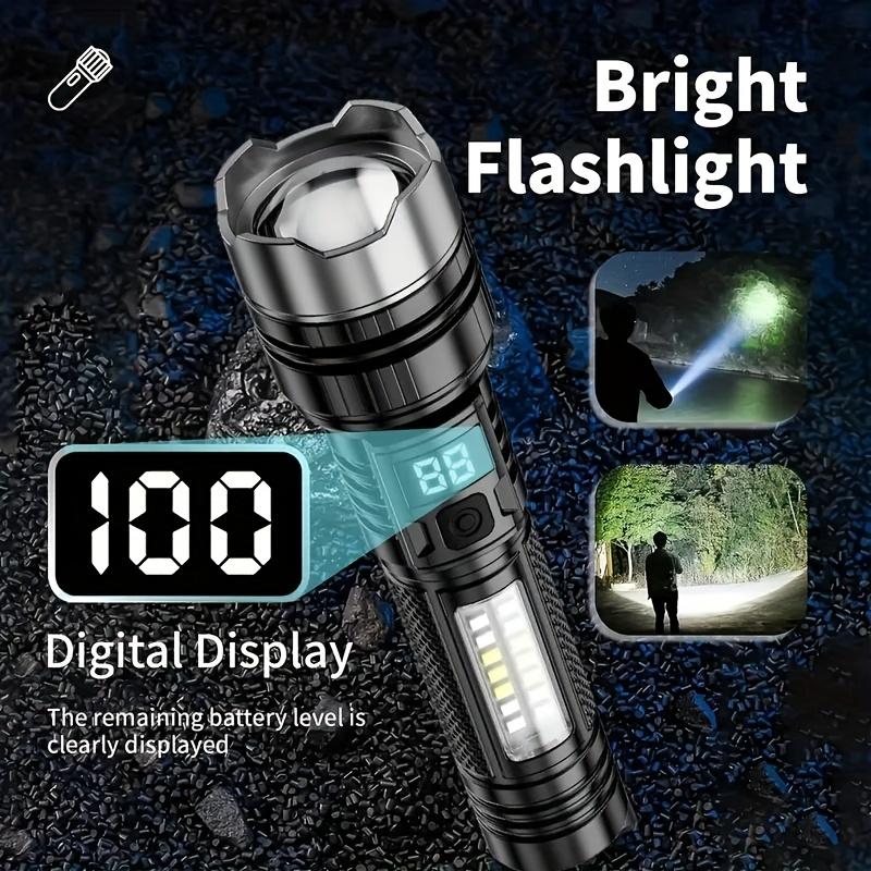 Ultrahelle LED-Taschenlampe, wiederaufladbar, mit variablem Zoom und Rot/Blau-Frequenzblitz für Camping, Angeln, Familie, Notfallsituationen, Langlebig