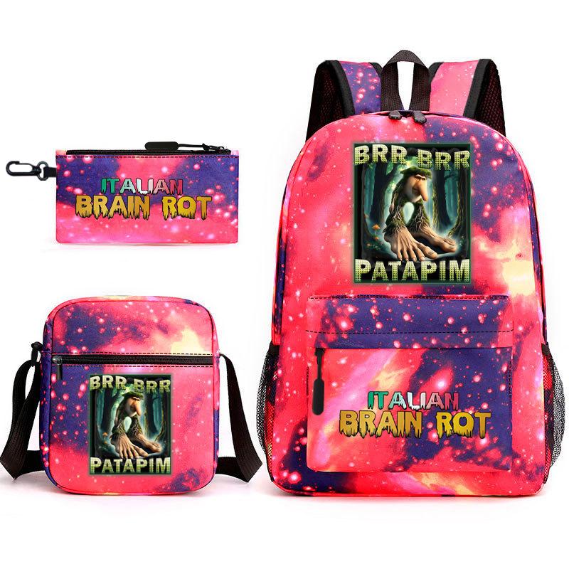 School Bag Tongtongsahur Cartoon Abstract Shanhaijing Primary School Students and Teenagers Backpack Three-piece Set L