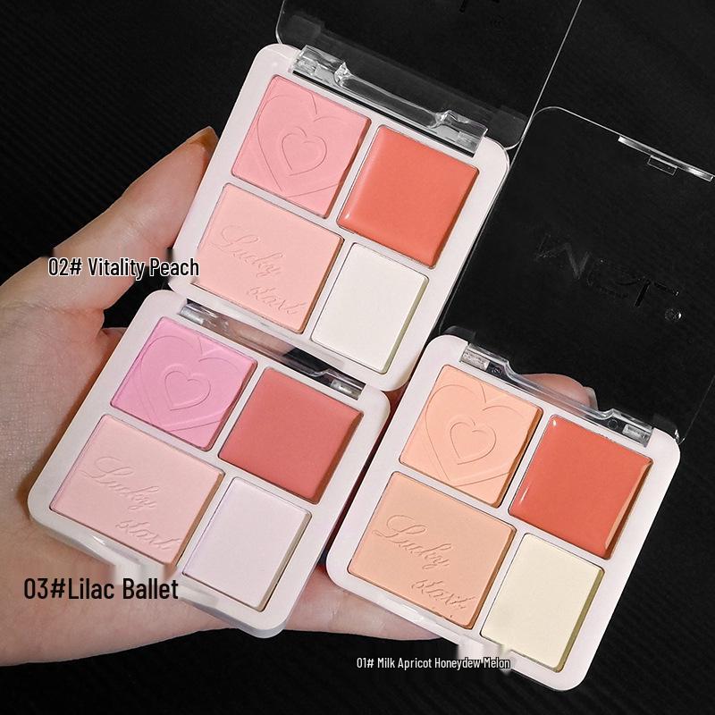 Korean Atmosphere: Four-Color Blush & Highlight Palette for Contour and Brightening