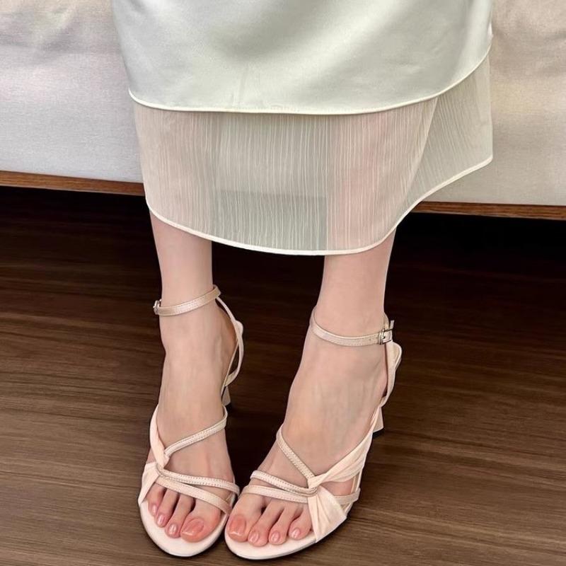 Mode 2024 Sommer Neue Sandalen Leder Beige Damenschuhe Hohe Absätze Schwarze Sandalen Damen Komfort Neue Mode Hochhackige Sandalen