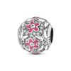 copper Cute Pink flowers Heart Pendant Bead Charms Compatible With 4MM hole diamete Charm Bracelets for Women Do It Yourself Jewellery Making Gift