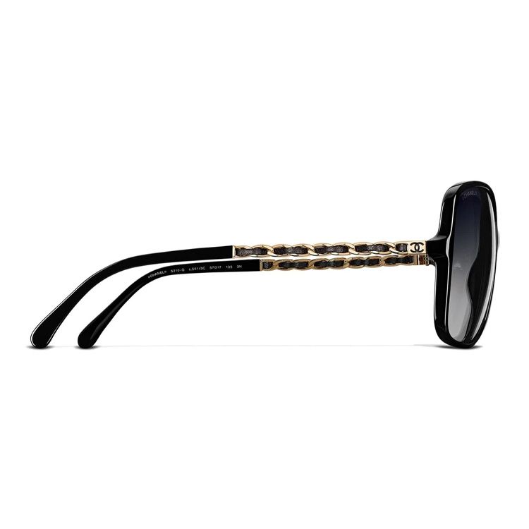 Chanel Pelle di agnello Tessuto metallico Braccio Quadrato Occhiali da sole Donna occhiali da sole Nero CH5210Q-C501-3C
