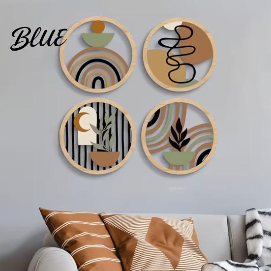 Wooden Interior Wall Decorations 4Pcs Boho Art 2D Flat Round Hanging Signs Modern Geometric Easy Install Wood Decor Decor Bohemian Plaques