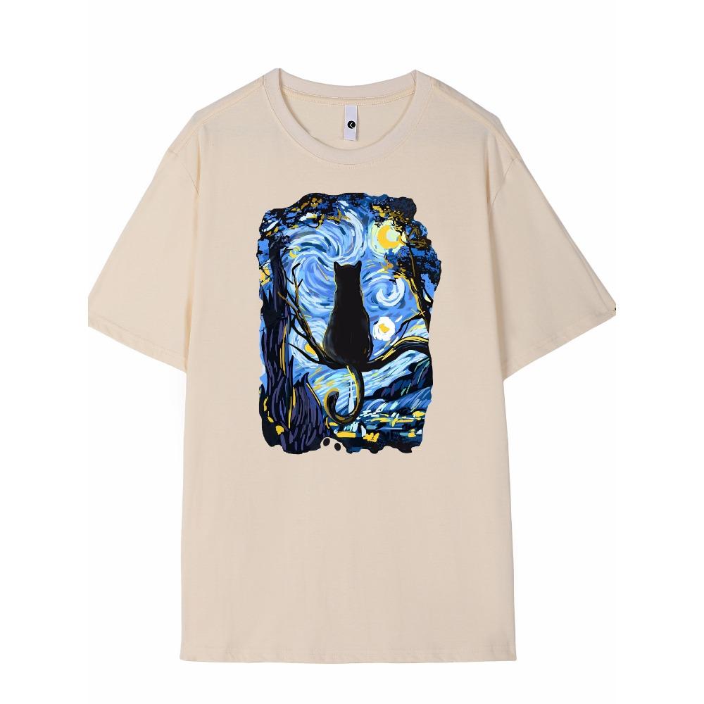 Men Cotton Cat Graphic Print T-shirt Active Short Sleeve Crew Neck Tee Men Clothing Outdoor Fitness Men Clothing