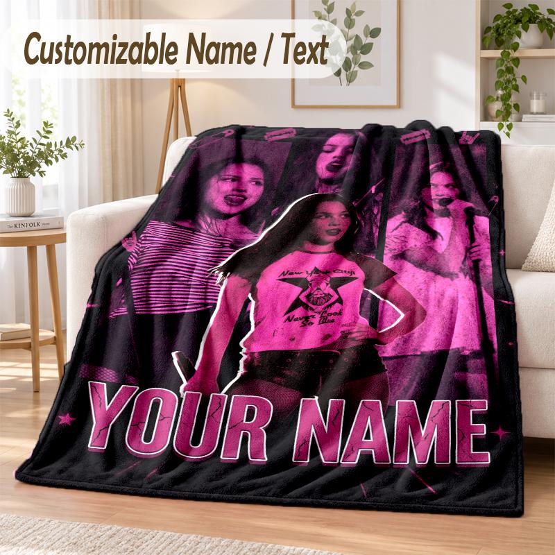 Olivia Rodrigo Custom Name Flannel Throw Blanket Soft Warm for Sofa Bed Indoor Home Use
