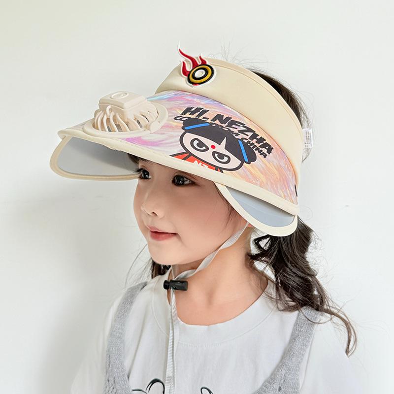Children's Sun Protection Hat with Fan Boy Summer Outdoor Sky Top Hat Girl Retractable Large Hat Brim Sun Hat